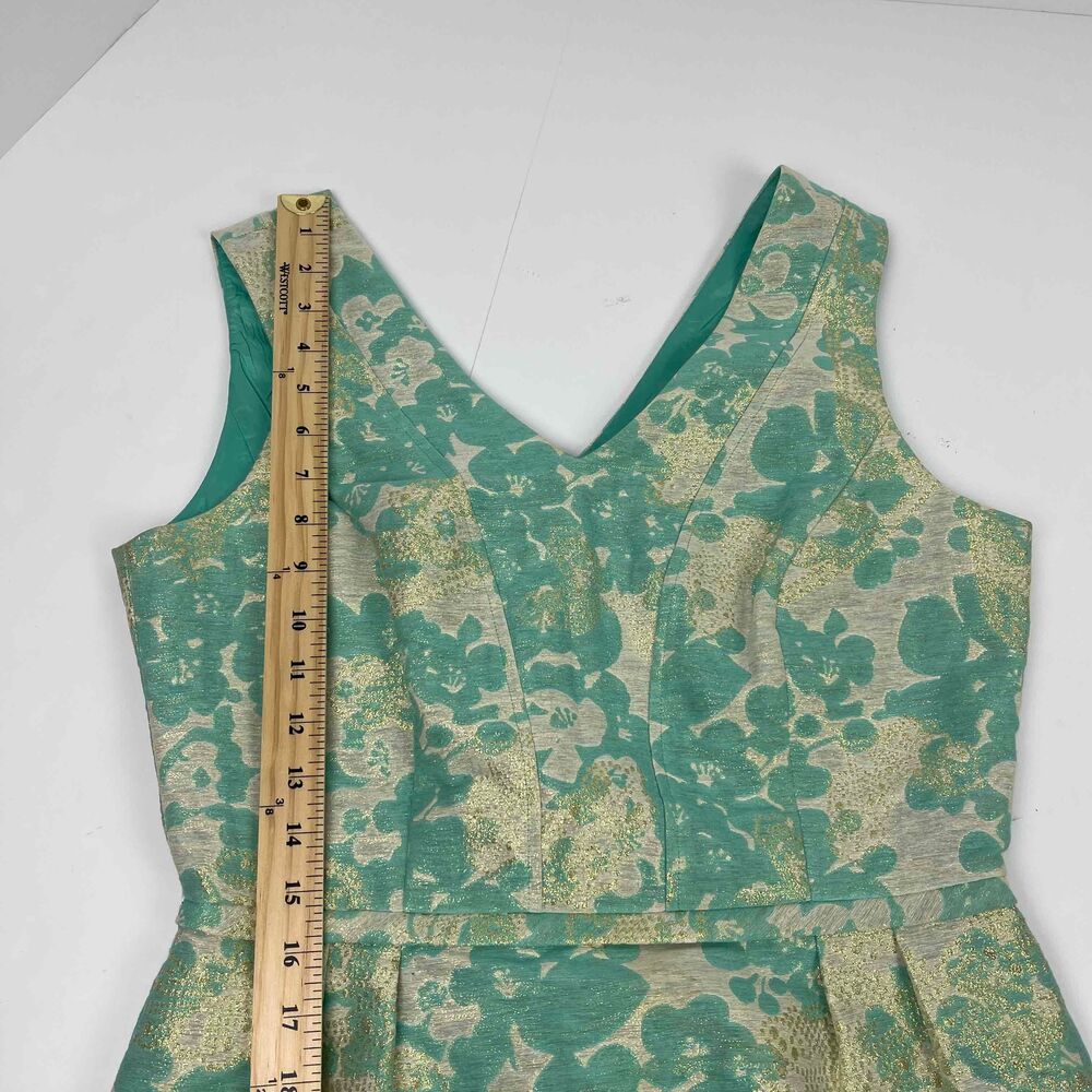 Tahari Womens Aqua Gold Sleeveless‎ Jacquard Floral Dress Size 8 - Picture 5 of 9